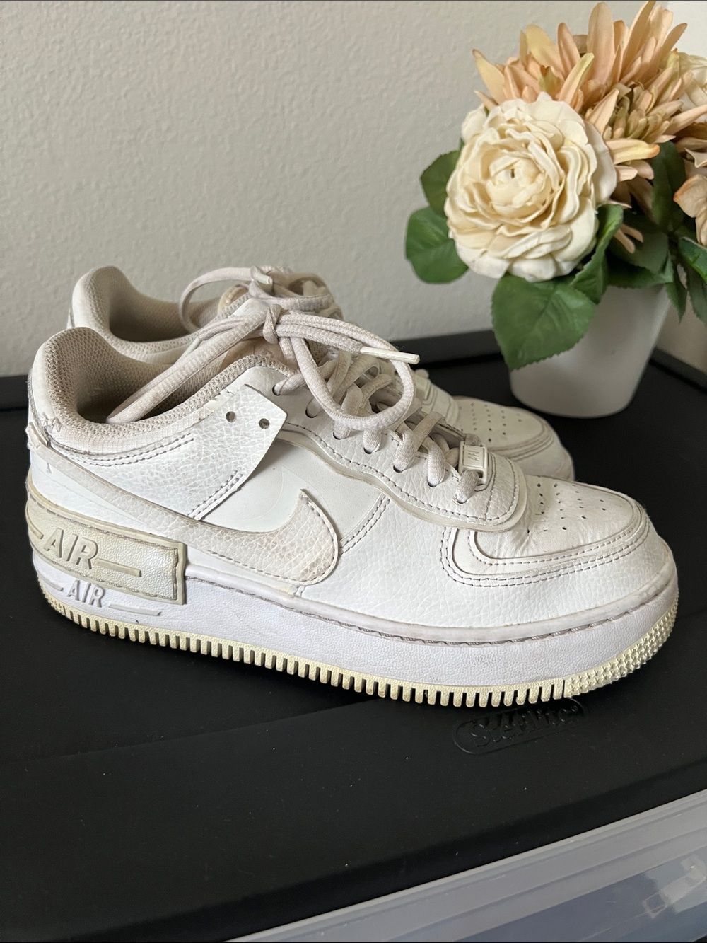 Nike Women's White Cream Air Force 1 Shadow Sneakers